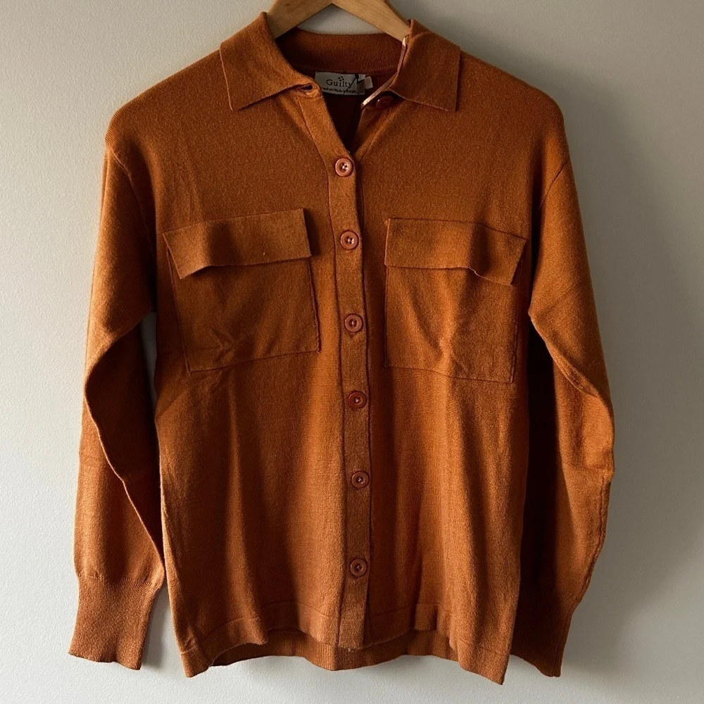 Guilty Lightweight Button Up Cardigan Carmel Women's Size Small fall soft cozy - Picture 1 of 11